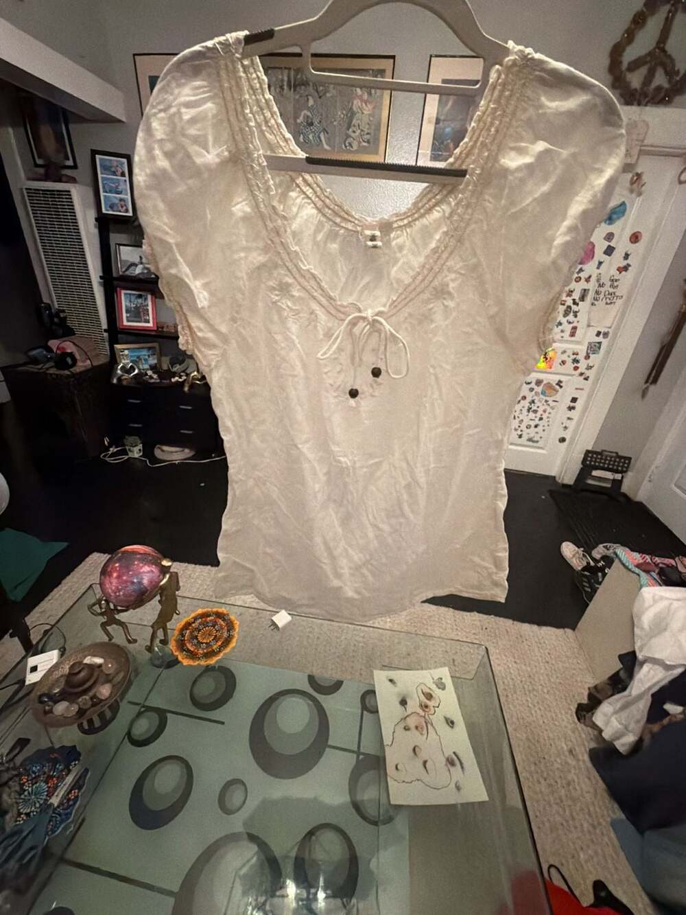 Hang Ten White Peasant Blouse with Lace-Up Tie Detail